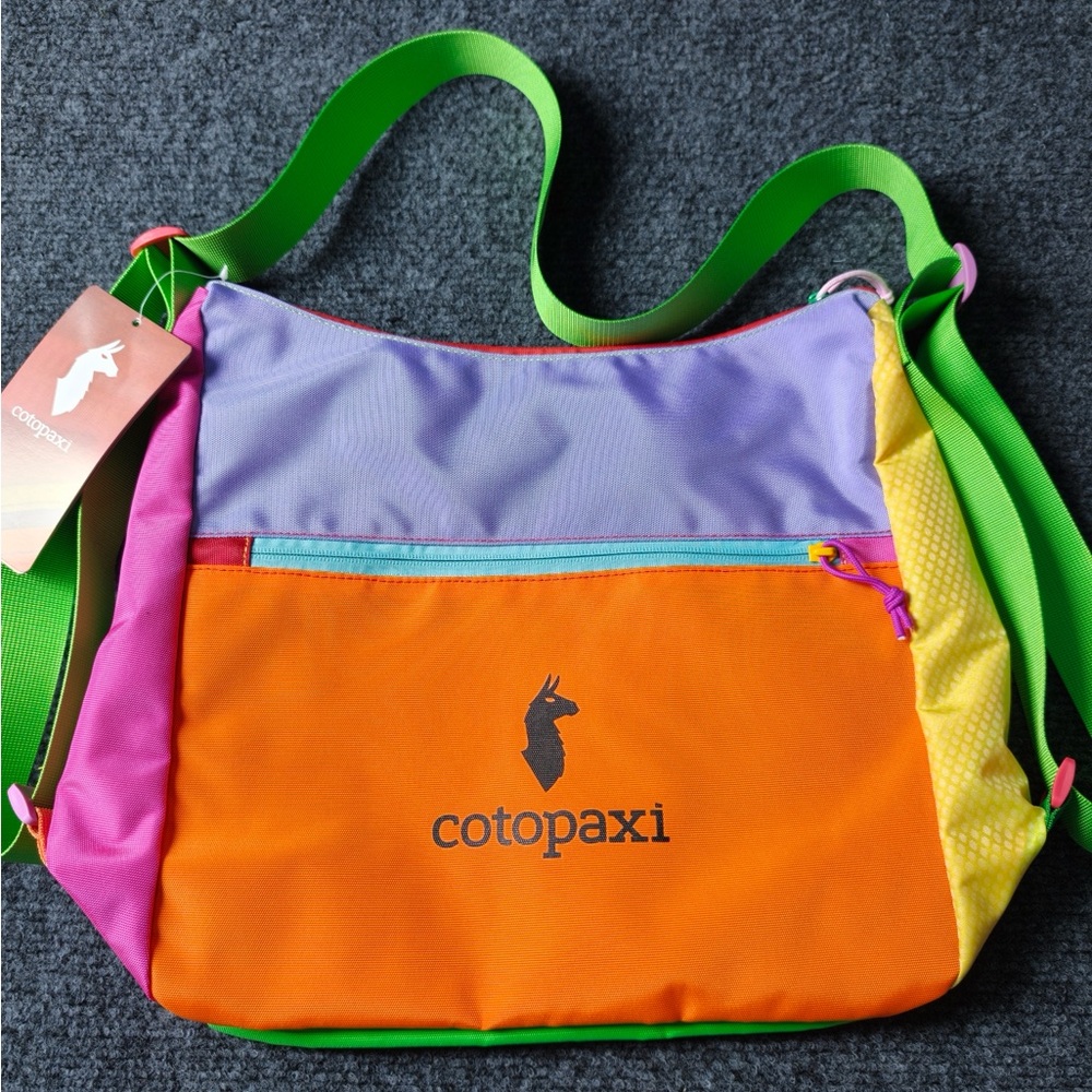 cotopaxi multicolor colorblock crossbody bag — orange, purple & green